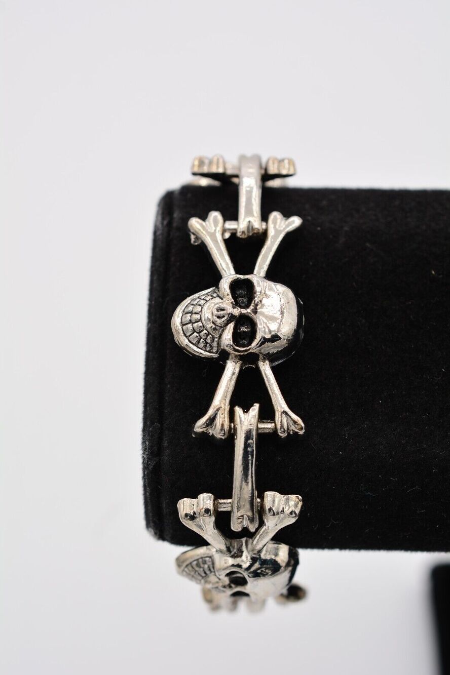 Halloween Skull Bracelet Linked Skeleton Bone Silver Pirate Costume Y2K BinAW